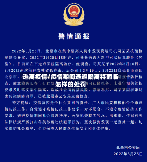 逃离疫情/疫情期间逃避隔离将面临怎样的处罚