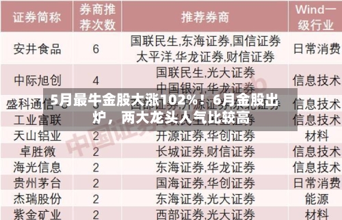 5月最牛金股大涨102%！6月金股出炉，两大龙头人气比较高