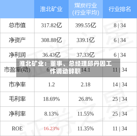 淮北矿业:董事、总经理邱丹因工作调动辞职