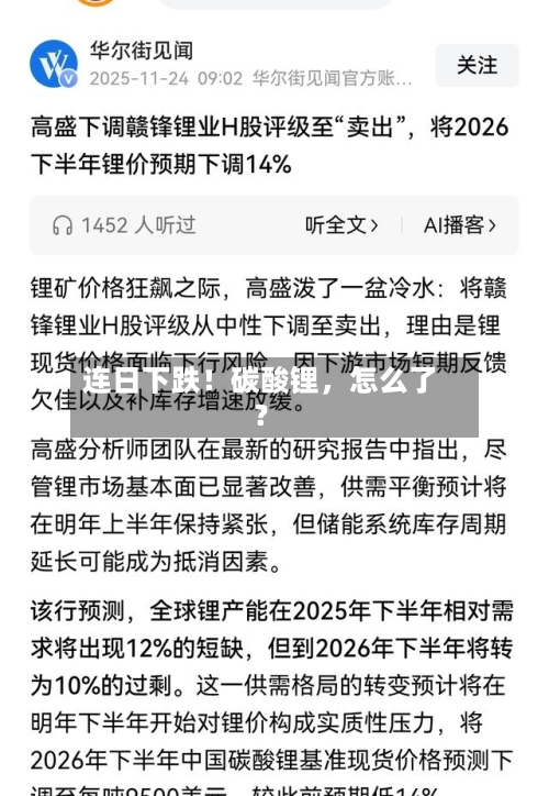 连日下跌！碳酸锂，怎么了？