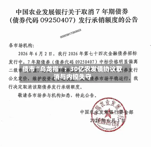 债市“乌龙指”：30亿农发债协议取消与内控失守